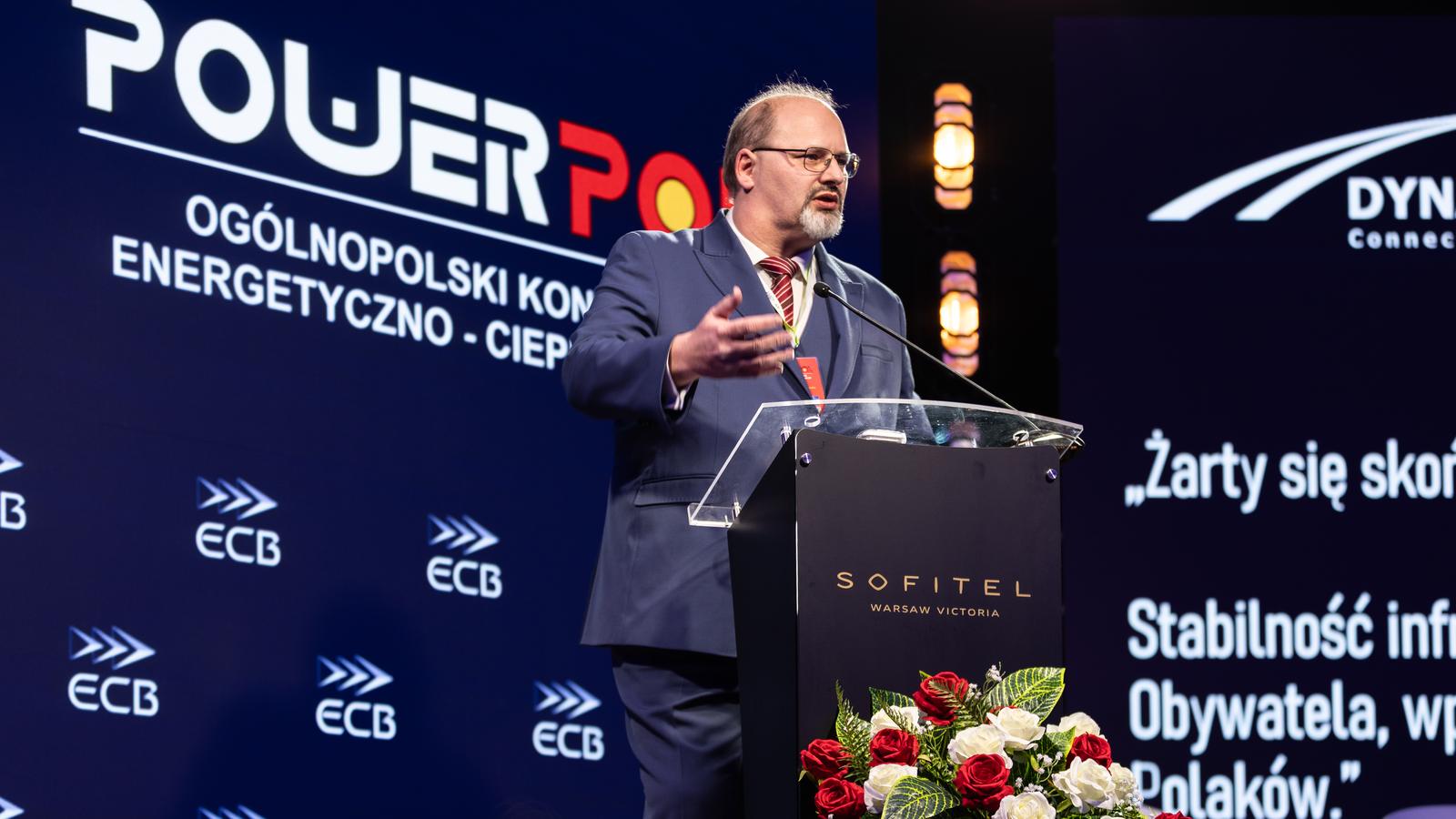Andrzej Cieślak of Dynacon speaking at the POWERPOL 2026 congress in Warsaw